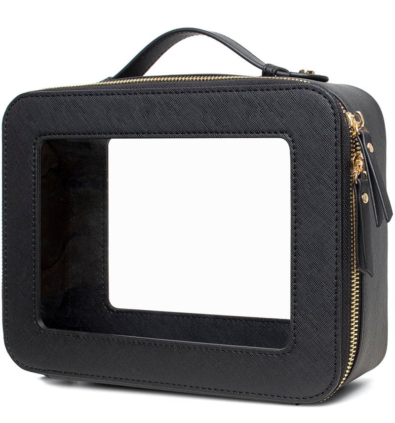 LETGO Clear Makeup Bags, TSA Approved Toiletry Bag with Zipper, Clear Makeup Organizer Large Fit Carry-on Travel Essentials,Clear Cosmetic Bags for Women Men (Large-Black) - Image 1